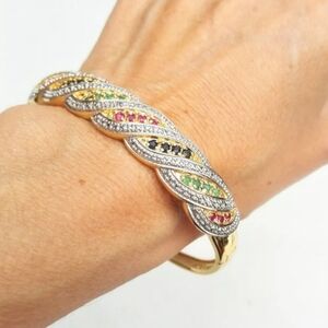 Sterling Silver 925 Multi Gemstone Twisted Bangle Bracelet